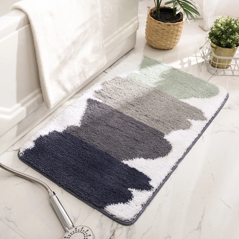 Bathroom Rug Water Absorbent Non Slip Flocked Polyester Floor Mat Home Decor Modern Minimalist Geometric Pattern