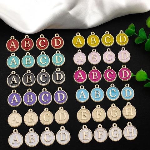 Enamel Letter Charms Zinc Alloy Double Sided Alphabet Pendants Round Heart Shaped DIY Jewelry Making Accessories