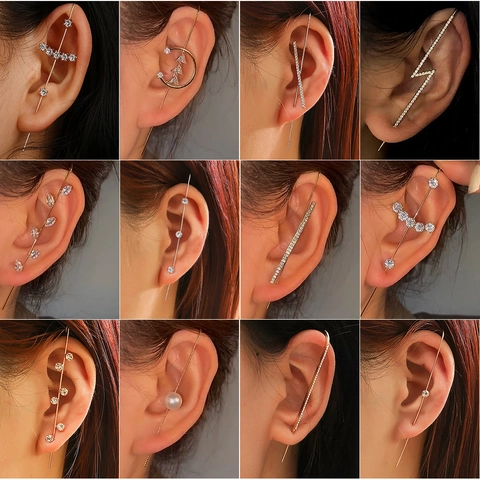 Boucles D'oreilles Ear Crawler Géométriques En Cuivre Pour Femmes Avec Strass Zircon Künstliche Perles Bijoux Mode Percé Ear Cuff