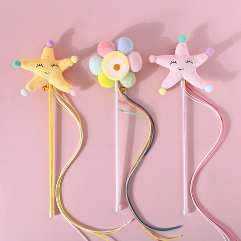 Giocattolo Bacchetta Per Gatti Peluche Stella Fiore Bastone Interattivo Con Campanellino E Nastri Colorati Per Gattini
