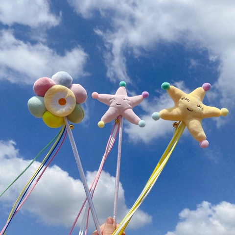 Giocattolo Bacchetta Per Gatti Peluche Stella Fiore Bastone Interattivo Con Campanellino E Nastri Colorati Per Gattini