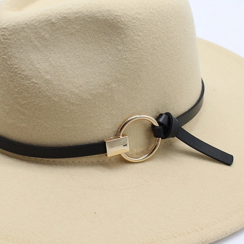 Wide Brim Fedora Hat Cotton Polyester Felt Jazz Cap With Leather Belt Gold Buckle Retro Elegant Unisex Accessory