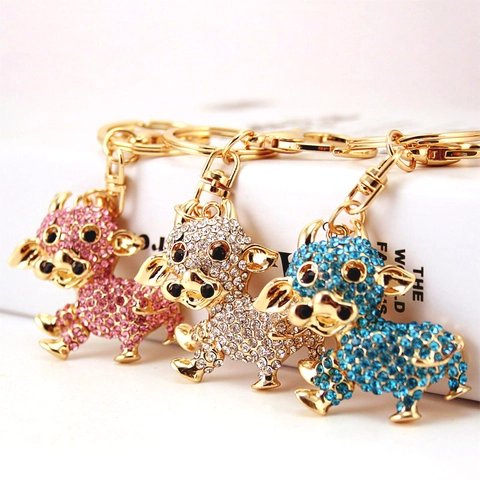 Cute Rhinestone Cow Keychain Zinc Alloy Encrusted Animal Bag Pendant Gold Car Key Ring For Women Girls Fashion Jewelry