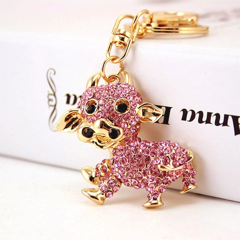 Cute Rhinestone Cow Keychain Zinc Alloy Encrusted Animal Bag Pendant Gold Car Key Ring For Women Girls Fashion Jewelry