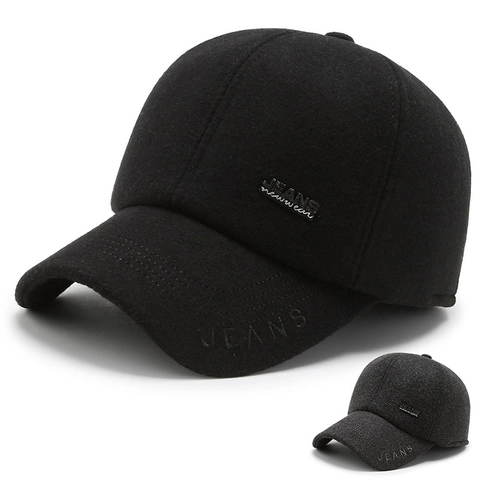 Men Winter Baseball Cap Thickened Woolen Warm Hat With Ear Flaps Windproof Adjustable Solid Color Casual Outdoor