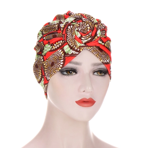 Turban Africain Pour Femmes Bohème Nœud Floral Rose Spirale Plissé Enveloppe De Tête Polyester Style Ethnique