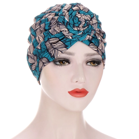 Turban Africain Pour Femmes Bohème Nœud Floral Rose Spirale Plissé Enveloppe De Tête Polyester Style Ethnique
