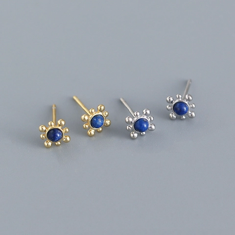 Natürlicher Lapislazuli Ohrstecker Sonnenblumenform Mit 925 Sterling Silber Ohrringpfosten Minimalistischer Schmuck