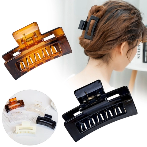 Large Rectangular Hollow Hair Claw Clip Plastic Resin Geometric Retro Non-Slip Grip For Women Thick Hair Accessories