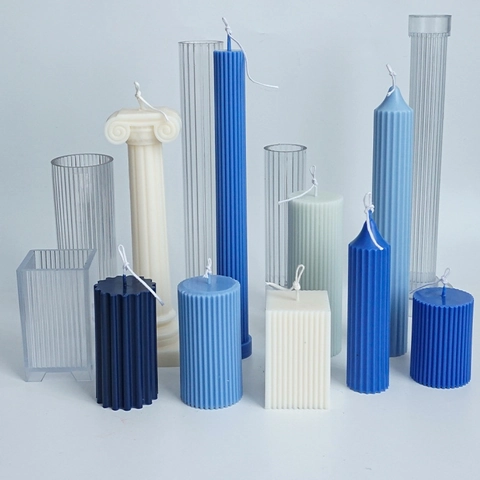Candle Molds PC Plastic DIY Handmade Scented Ribbed Roman Column Cylindrical Square Shapes For Crafting