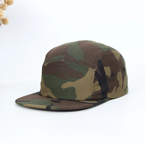 5-Panel Cap Cotton Canvas Flat Brim Hat Adjustable Camper Hat Outdoor Streetwear For Men Women Camouflage Solid Color