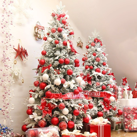 Decorazioni Per Albero Di Natale Plastica PVC Tessuto Palline Fiori Fiocchi Nastro Arredamento Per Feste Festive Casa