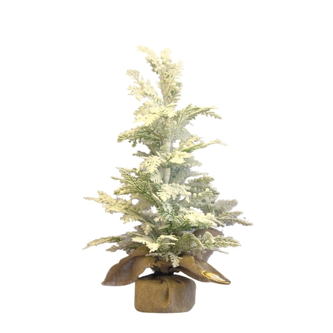 Mini Albero Di Natale Innevato Ornamento Di Cipresso Artificiale Con Base In Tela Di Sacco Per Decorazione Da Tavolo