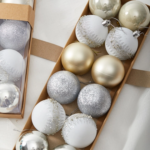 Christmas Hanging Ornament Balls Painted Plastic Electroplated For Tree Holiday Decoration Silver White Champagne Gold