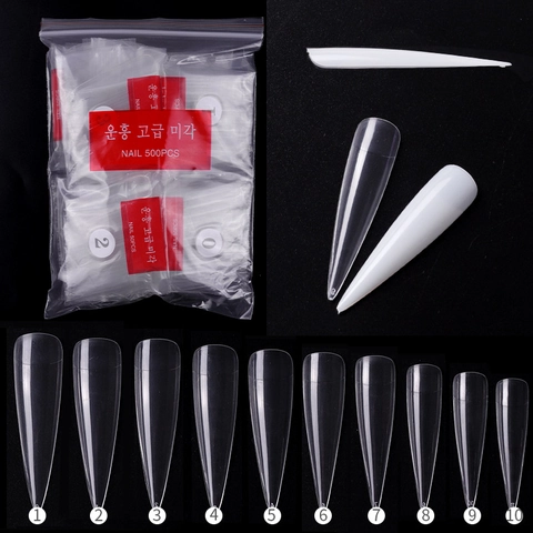 Stiletto False Nails Long Pointed Nail Tips Salon Professional Ultra Thin Manicure Women Transparent White ABS Plastic