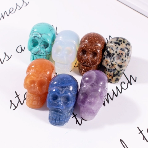 Carved Skull Figurine Natural Crystal Gemstone Hand Polished Healing Stone Desk Ornament Halloween Decor Home Office