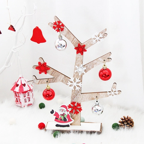 Weihnachtsbaum Tischdeko Holz Kreativ Nordischer Stil Desktop Dekoration Mit Hängenden Kugeln Schneeflocken Weihnachtsmann