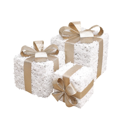 Scatole Regalo Decorative Di Natale Tessuto Fiocco Di Neve Con Pigne Bacche Decorazione Per Finestra Interna Festiva