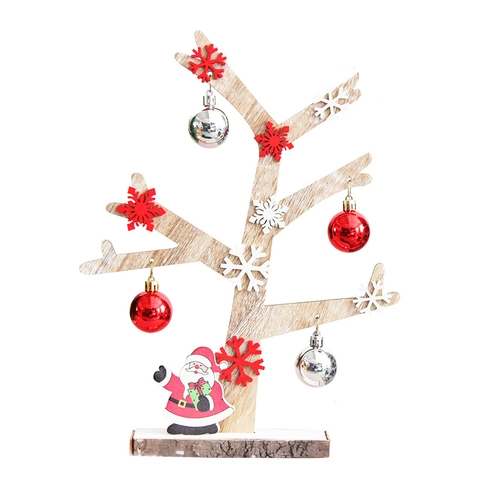 Weihnachtsbaum Tischdeko Holz Kreativ Nordischer Stil Desktop Dekoration Mit Hängenden Kugeln Schneeflocken Weihnachtsmann