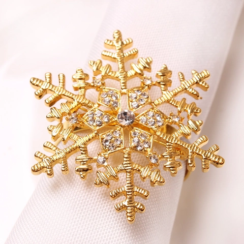 Servilleteros De Copo De Nieve Aleación Diamante De Imitación Hebilla De Mesa Decorativa Para Navidad Boda De Invierno Fiesta Banquete Oro Plata
