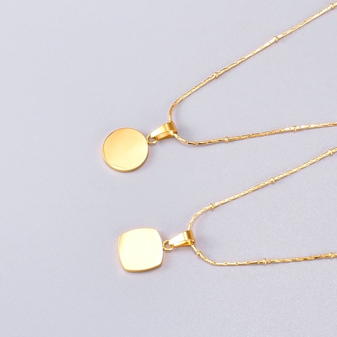 White Mother Of Artificial Pearl Pendant Necklace Stainless Steel 18K Gold Plated Geometric Round Square Minimalist Clavicle Chain