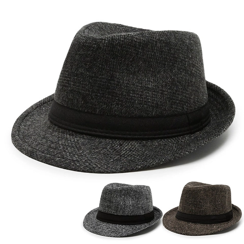 Classic Fedora Hat Retro Woolen Texture Polyester Wide Brim With Decorative Ribbon Autumn Winter Men Fashion Style
