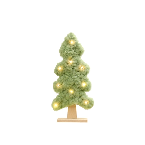 Mini Ornement Sapin De Noël En Laine Feutrée LED Lumineux Décoration De Bureau Base En Bois Décor De Fête Douillet