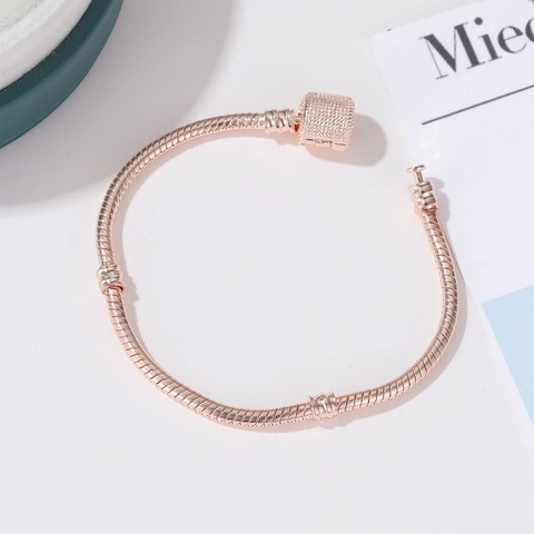 Copper Snake Bone Chain Bracelet For Women DIY Beaded Minimalist Rhinestone Clasp Rose Gold Silver Fashion Jewelry Handmade Handcuff Accessory