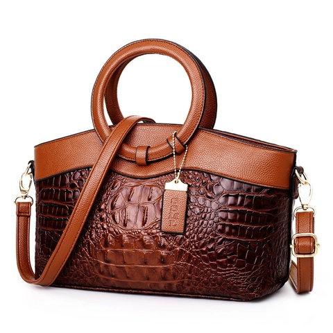 Vintage Crocodile Pattern PU Leather Handbag With Circular Handles Detachable Shoulder Strap Fashion Crossbody Bag For Women