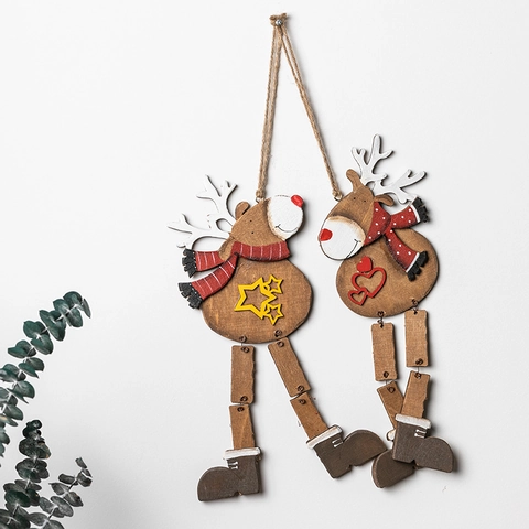 Christmas Reindeer Hanging Ornament Wooden Dangle Legs Large Elk Decoration For Holiday Home Wall Door Festive Rustic
