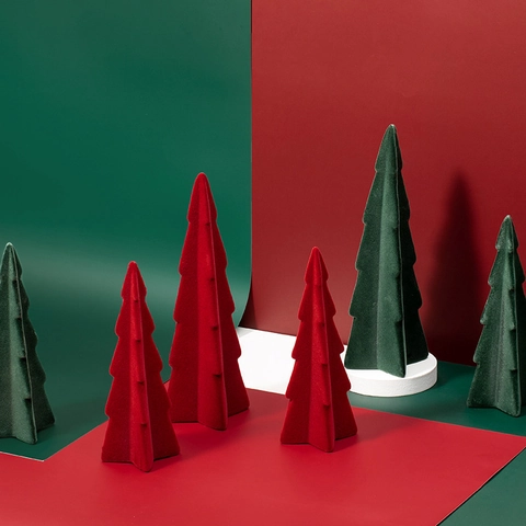 Alberi Di Natale In Ceramica Floccata Ornamenti Superficie Vellutata Stile Nordico Minimalista Decorazione Tavolo Casa Ufficio