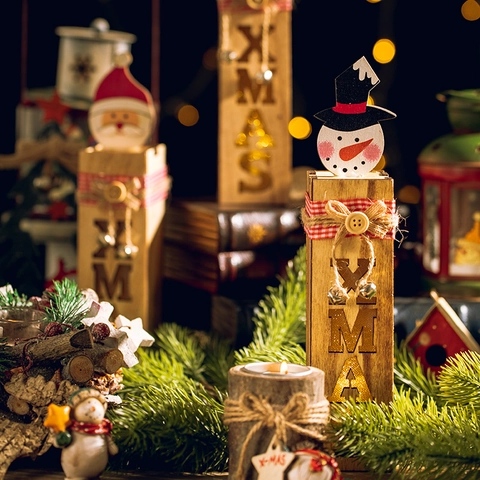 Navidad Adorno Madera LED Luminoso Papá Noel Muñeco Nieve Reno XMAS Letra Decoración Mesa Rústico Brillo