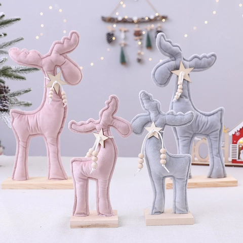 Décoration De Table Renne De Noël Mignonne Avec Tissu En Peluche Et Base En Bois Pour Maison Bureau Style Nordique