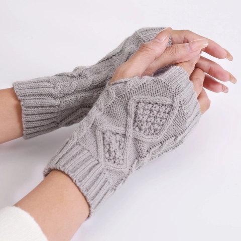 Guanti Senza Dita Maglia Acrilico Inverno Caldo Motivo Rombi Trecce Moda Esterna Per Donne