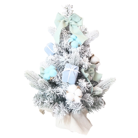 Flocked Snow Mini Christmas Tree Desktop Decoration Macaron Color PVC Fabric Bows Garland Ornament Holiday Home Office
