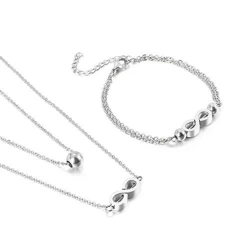 Stainless Steel Jewelry For Women Double Layer Infinity Symbol Necklace And Bracelet Elegant Minimalist Accessory