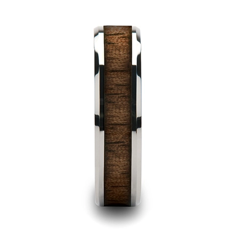 Men Stainless Steel Ring With Black Walnut Wood Inlay Polished Edge Wedding Band Fashion Jewelry Gift For Him