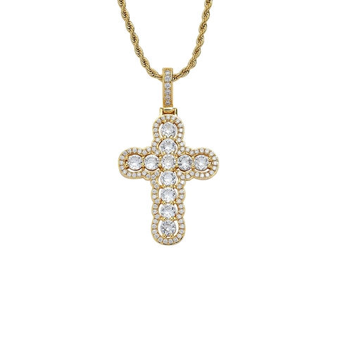 Hip Hop Kruis Hanger Ketting Koper Ingelegd Zirkoon Micro Pave Religieuze Sieraden Voor Mannen Verguld