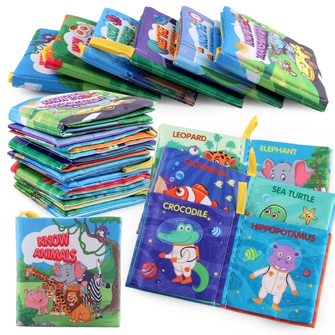 Baby Cloth Books Early Education Washable Tear Resistant Crinkle Paper Soft Fabric Infant Learning Toy Animals Ocean