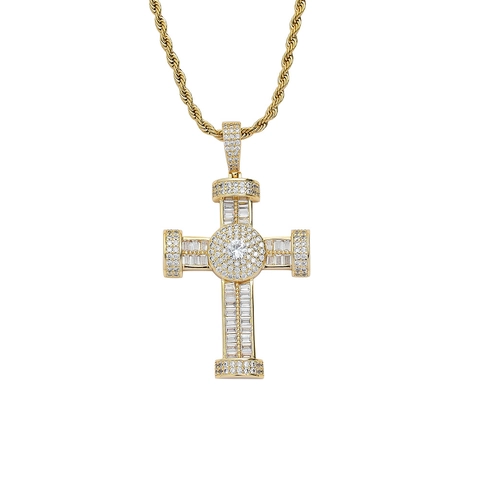 Iced Out Kruis Hanger Ketting Koper Verguld Vierkante Zirkonia Hip Hop Sieraden Bling Sieraden Voor Heren Dames
