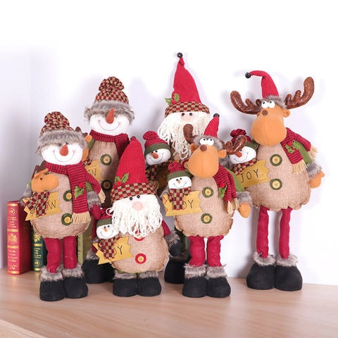 Christmas Telescopic Standing Doll Santa Claus Snowman Reindeer Burlap Knitting Plush Home Desktop Party Decoration