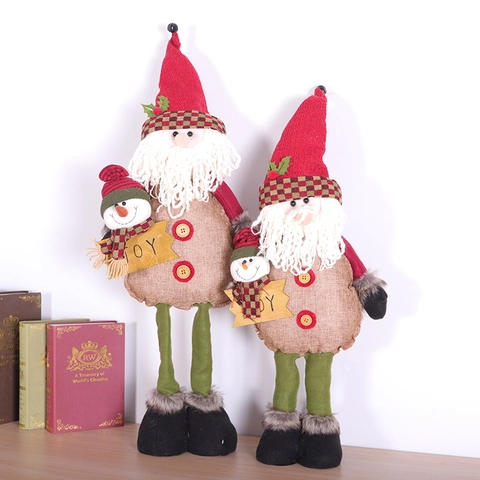 Christmas Telescopic Standing Doll Santa Claus Snowman Reindeer Burlap Knitting Plush Home Desktop Party Decoration