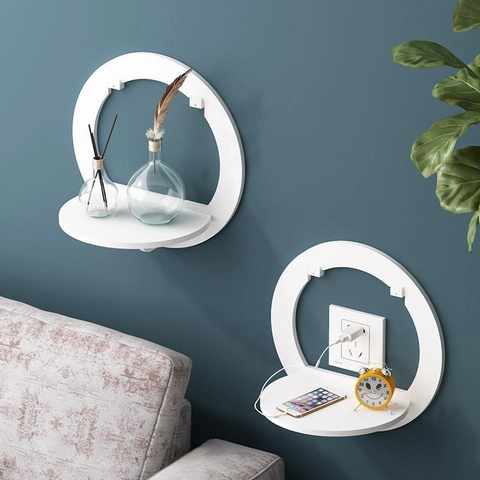 Étagère Murale Flottante Composite Bois Plastique Sans Perçage Rack Géométrique Décoratif Pour Chambre Salon