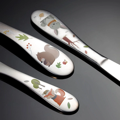 Posate Per Bambini In Acciaio Inossidabile 304 Cartoni Animati Animali Coniglio Volpe Gufo Scoiattolo Modello Lucido Utensili