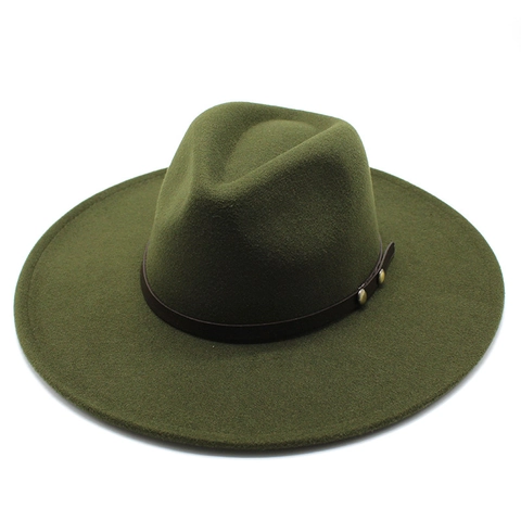 Fedora Hat Wool Felt Wide Brim Jazz Cap With Leather Band Metal Rivets Retro British Style Fashion For Men Women