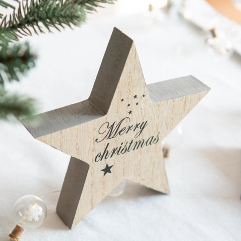 Adorno De Árbol De Navidad De Madera Estrella Decoración De Mesa Caballo Balancín Estilo Nórdico Copo De Nieve Hogar