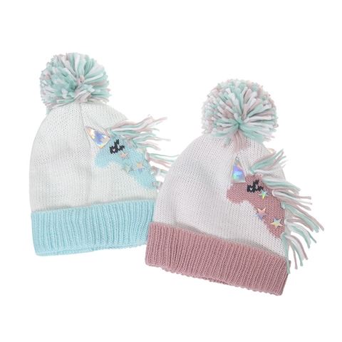 Gorro De Punto Unicornio Con Pompon Cuerno Holografico Bordado Invierno Calido Acrilico Para Mujeres Y Adolescentes