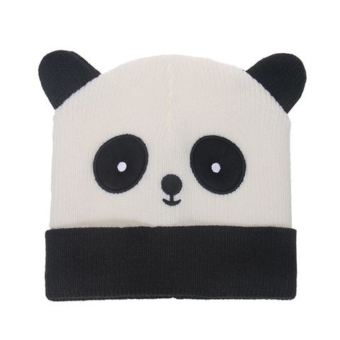 Cute Panda Knitted Beanie Hat Acrylic Winter Warm Cartoon Animal Ribbed Skull Cap With Ears For Women Men
