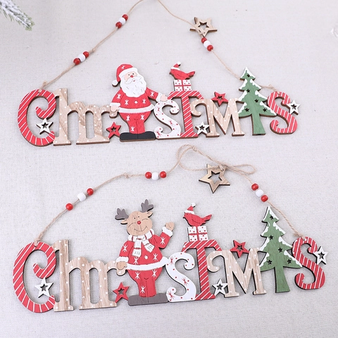 Insegna Appesa Natalizia In Legno Addobbi Albero Babbo Natale Renna Decorazione Parete Casa