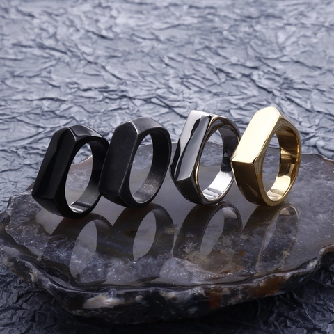 Anillo De Sello Para Hombre Acero Inoxidable Geométrico Cuadrado Minimalista Hip Hop Streetwear Joyería